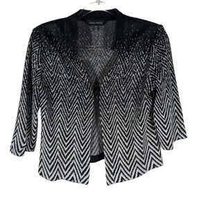 Ming Wang Jacket XS Petite Black White Gradient Woven 3/4 Sleeve Lightweight